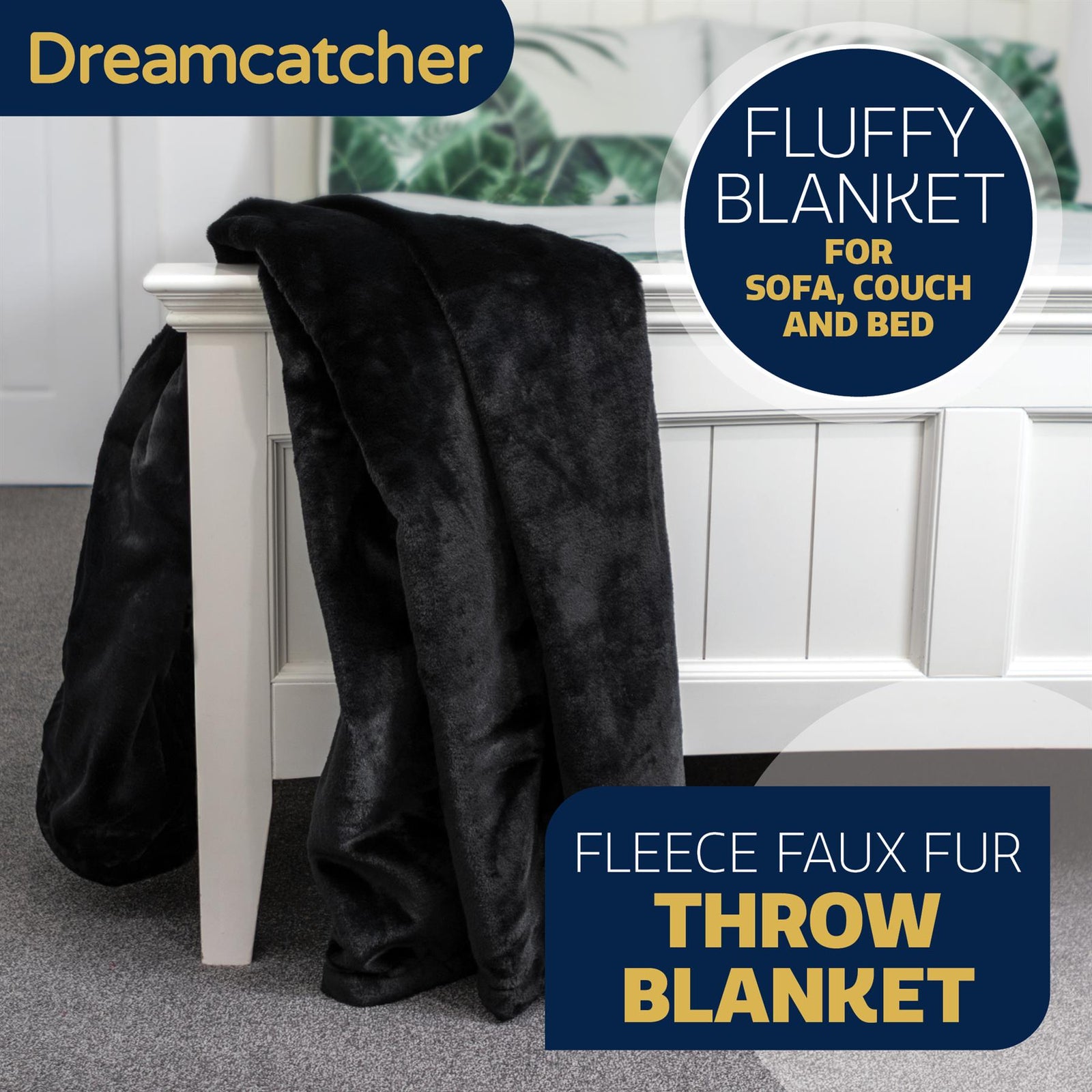 Blanket Throw Soft Faux Fur 160 X 130cm Fleece Overblanket Fluffy Blanket  For Sofa & Beds | L | Black