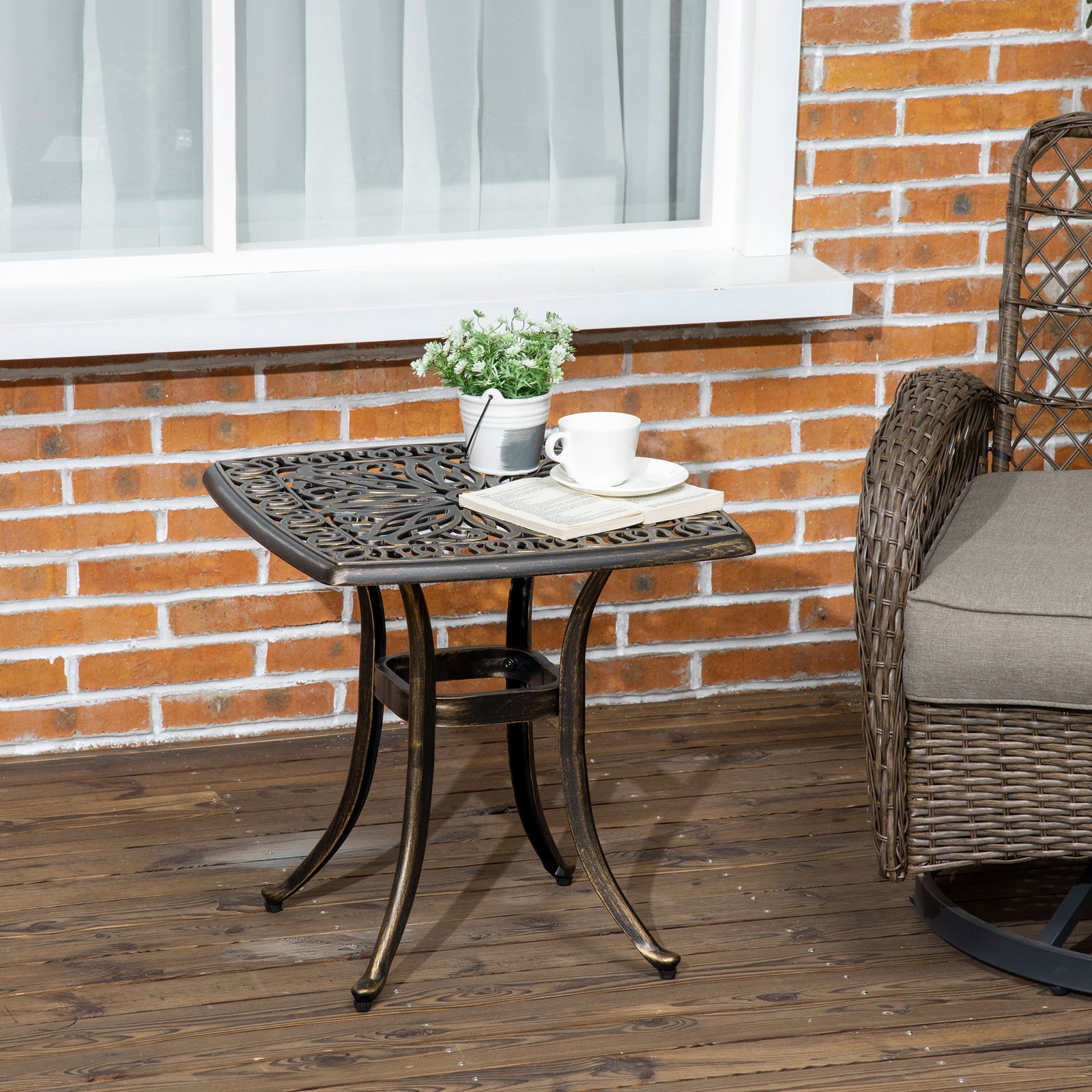 Aluminum Garden Table With Umbrella Hole - Bronze Tone
