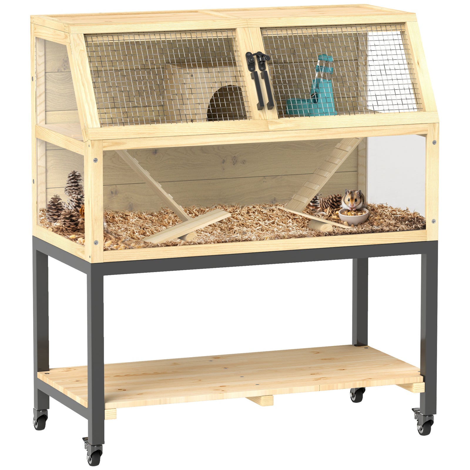 PawHut Pawhut Wooden Hamster Cage With Storage Shelf