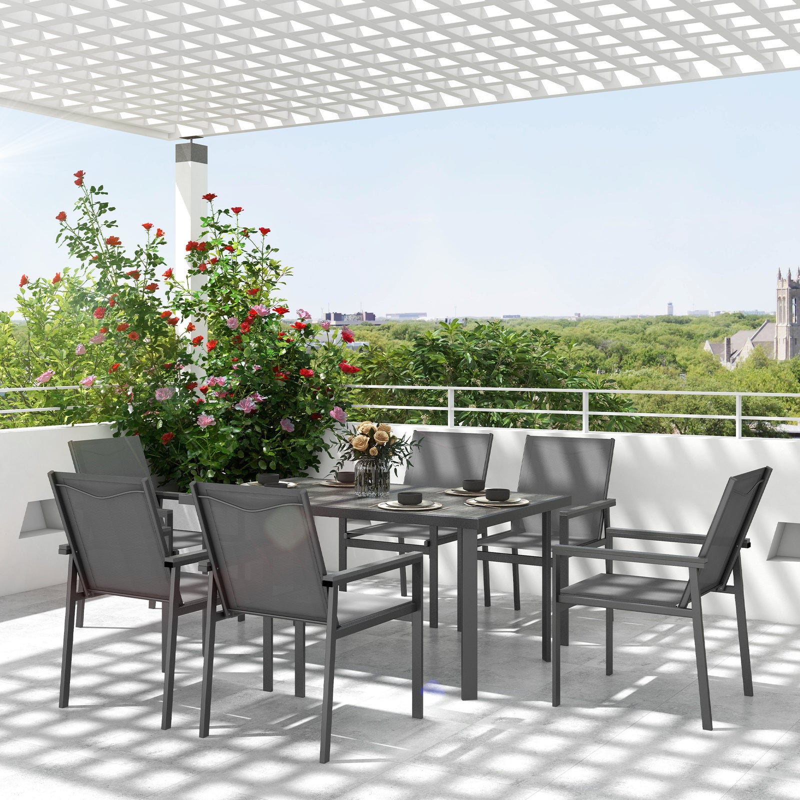 Outdoor Dining Table And 4 Armchairs, Garden Dining Set | 7 | Gray