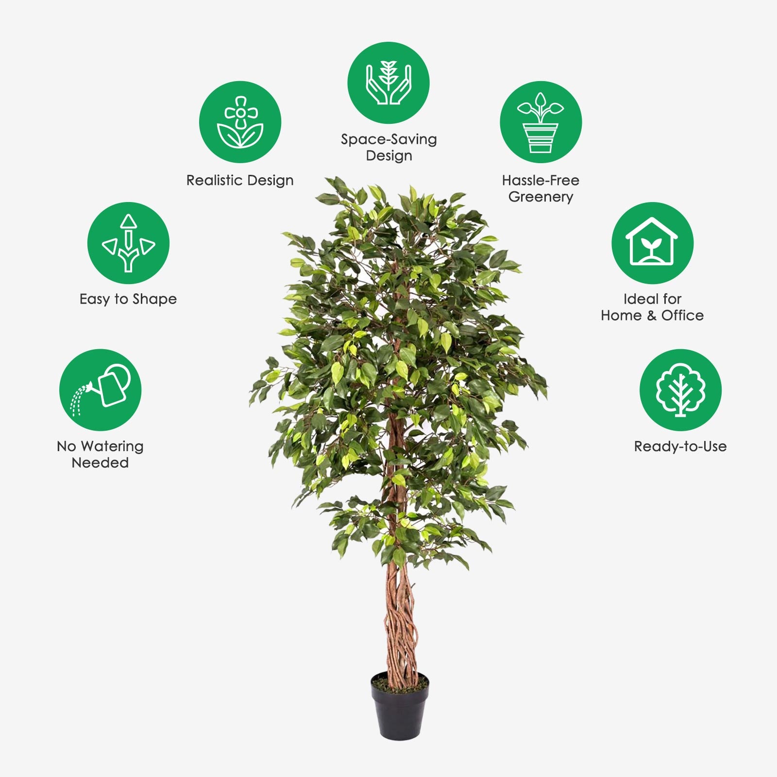 Artificial Handcrafted Ficus Tree With Real Wood Trunk | 6ft | Green