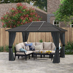 Hardtop Gazebo Canopy With Mosquito Netting And Curtains | Large | Dark Gray