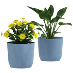 Round Plant Pots Outdoor 22cm For Garden Decoration | Set of 2 | Blue