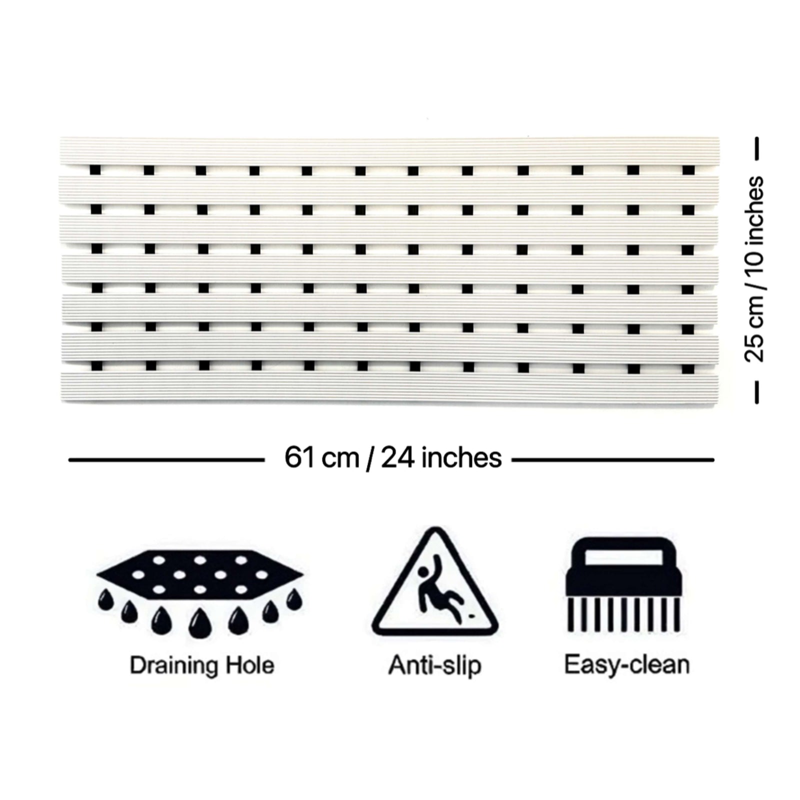Non-slip Pvc Duckboard Shower Mat - 61cm X 25cm | White
