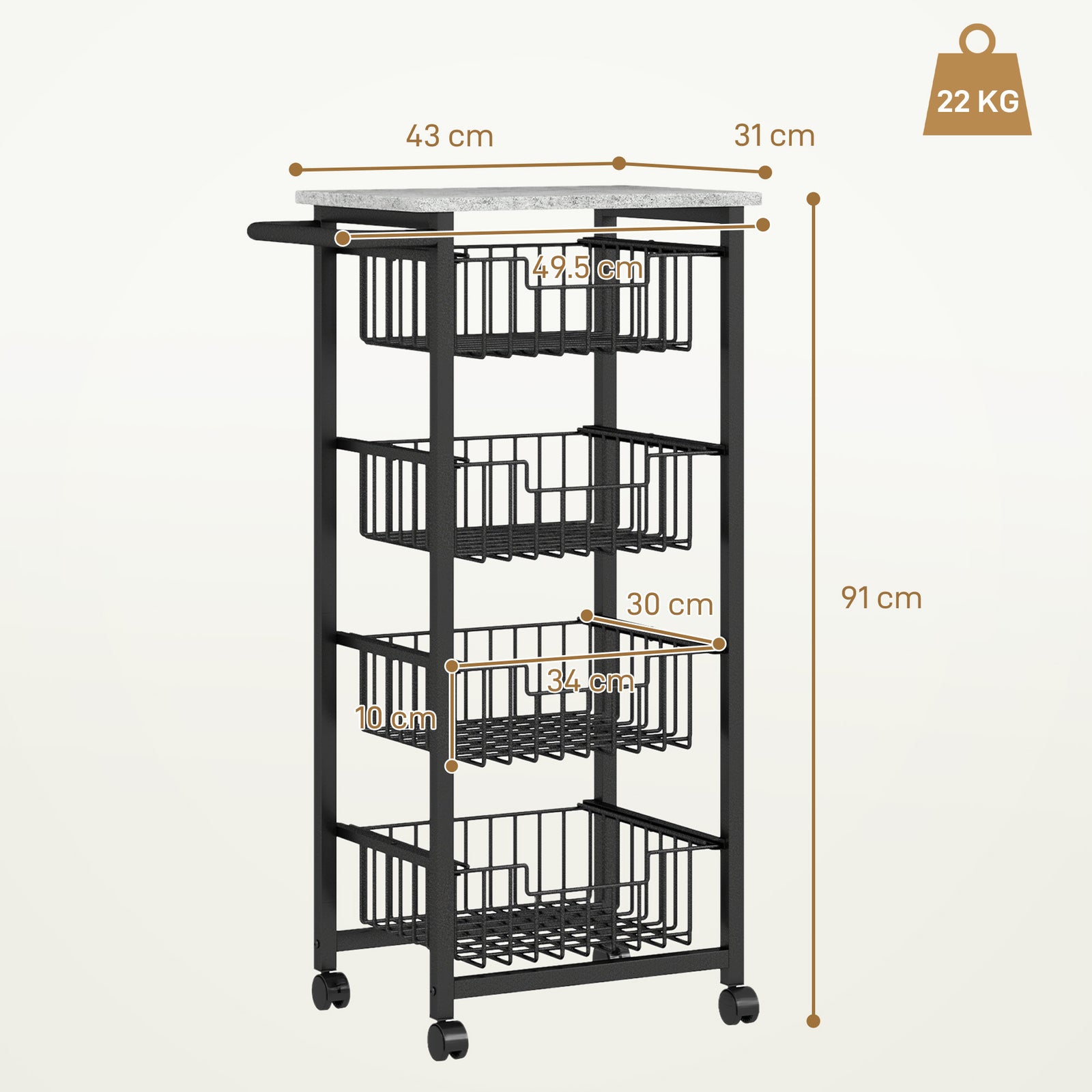 4-tier Kitchen Island, Baskets