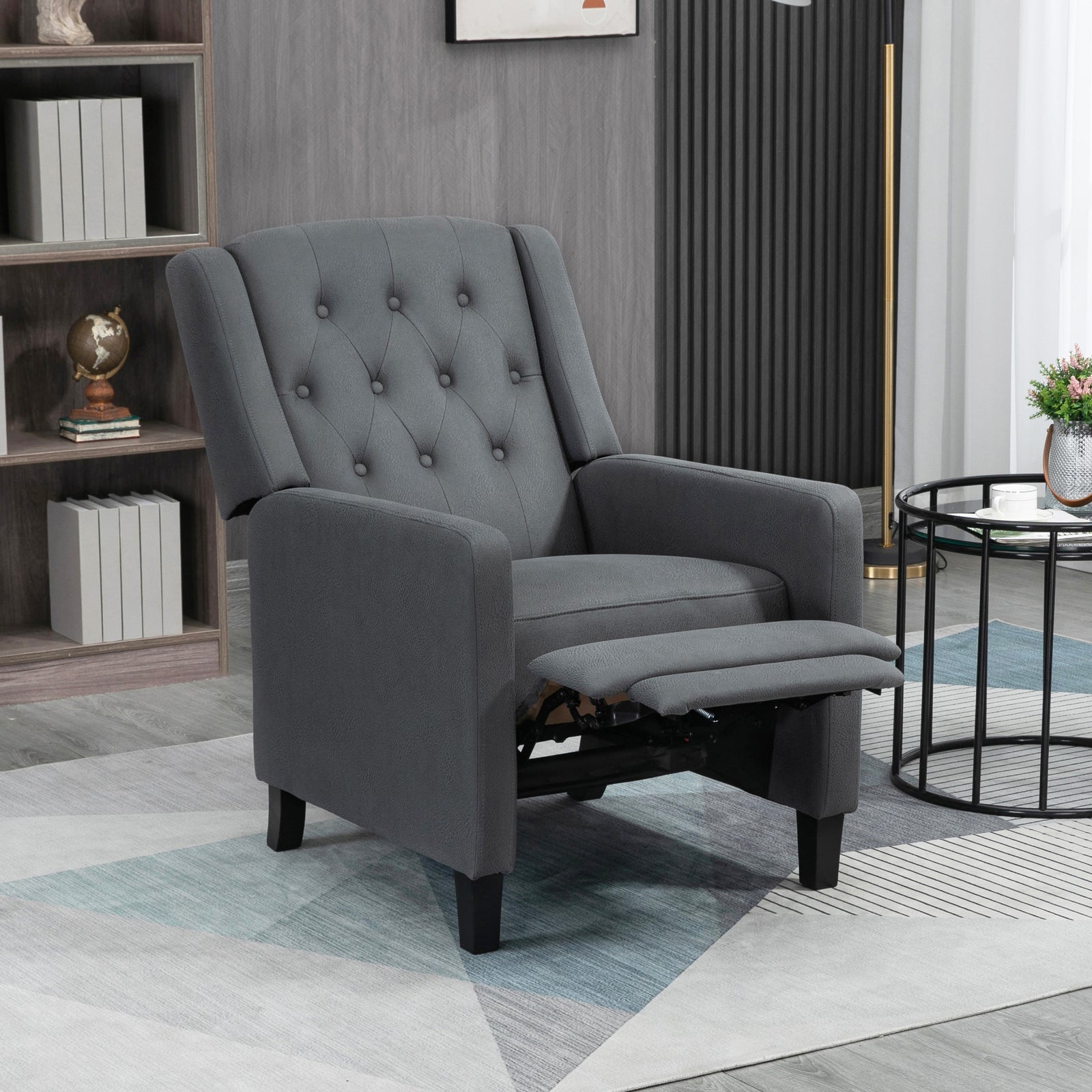 Button Tufted Microfibre Recliner Armchair | Charcoal Grey