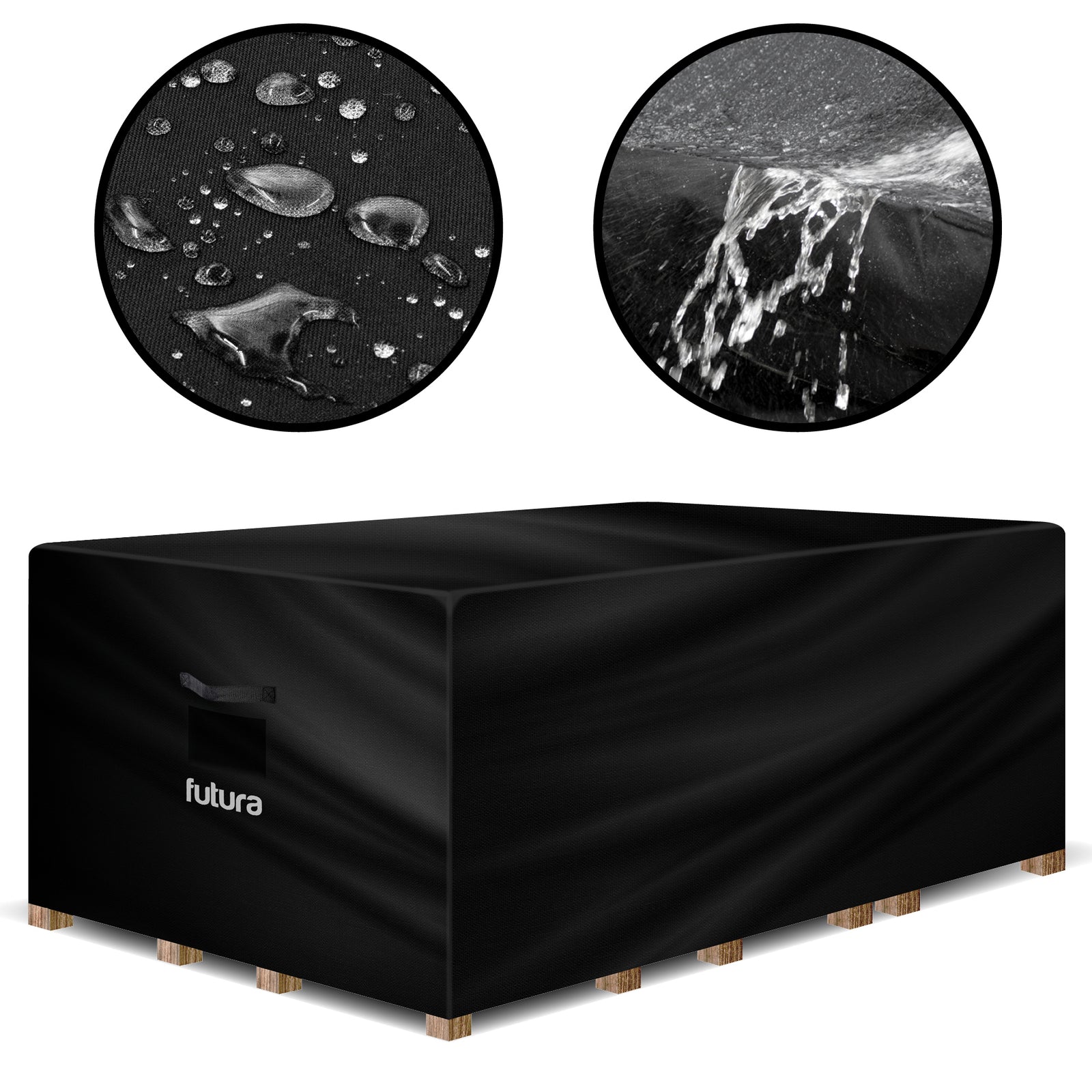 Rectangular Waterproof Garden Furniture Cover, Outdoor Patio Weatherproof Rattan Sofa Shield | 170 x 94 x 71cm | Black