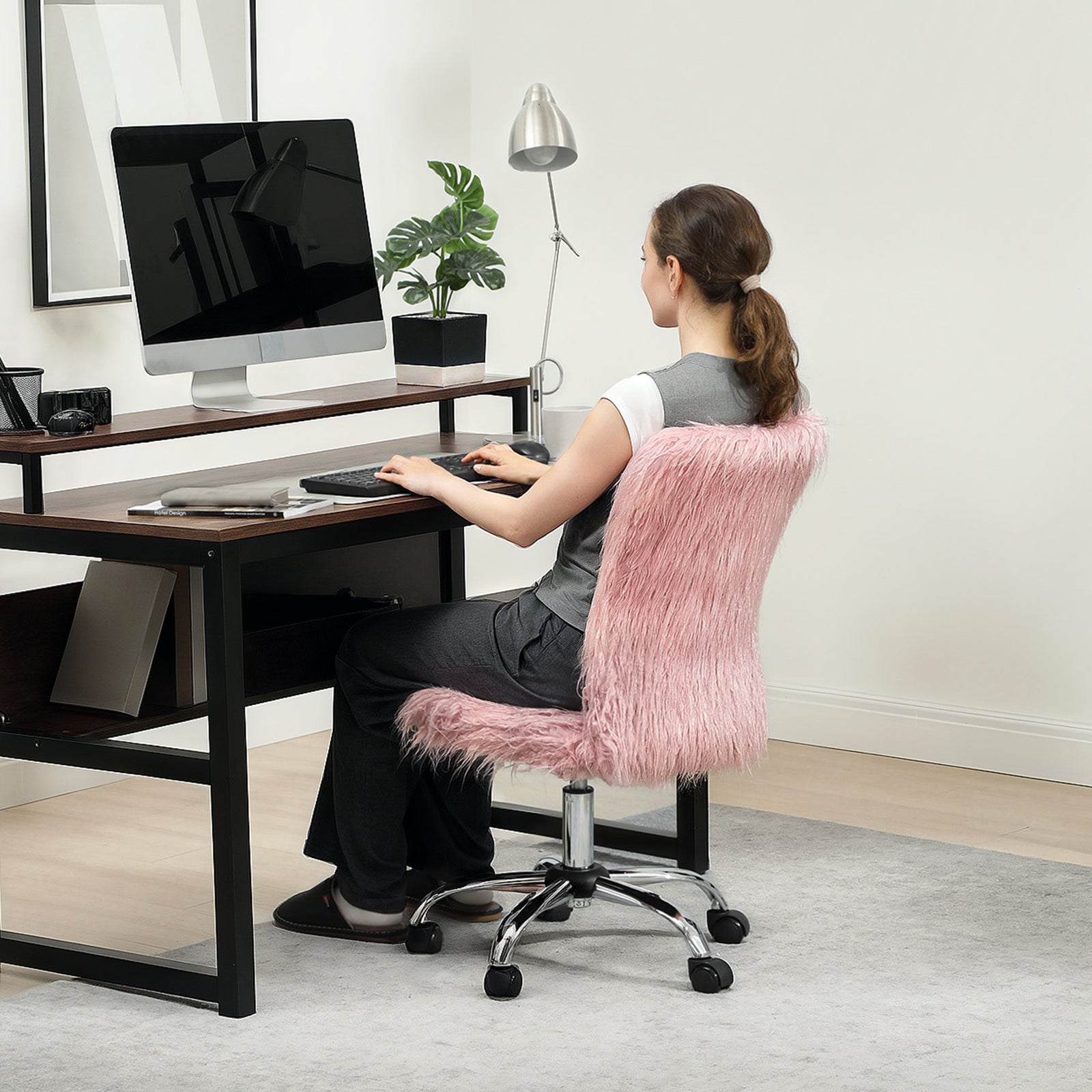 Vanity Chair, Swivel Computer | Pink