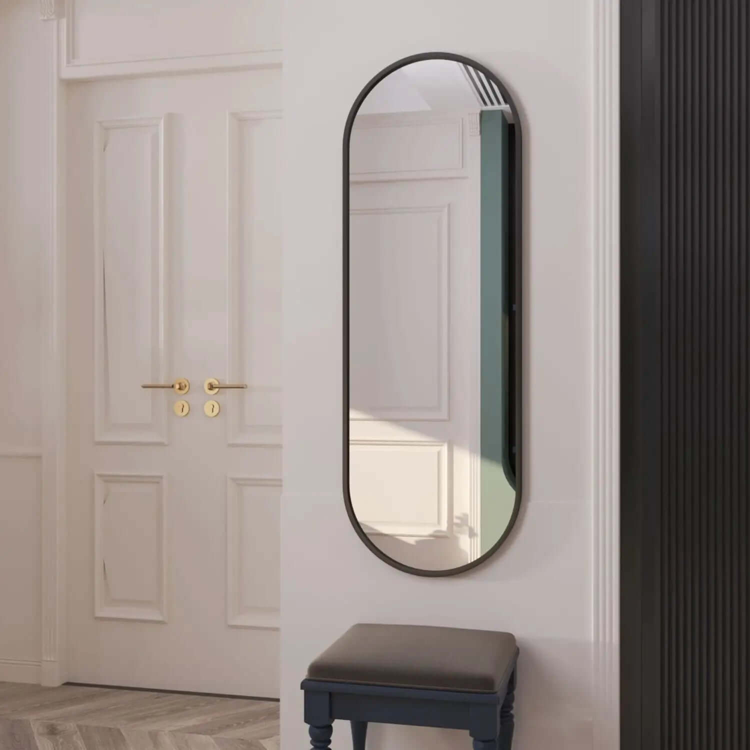Emi - Black Metal Runway Oval Mirror | 120cm x 40cm