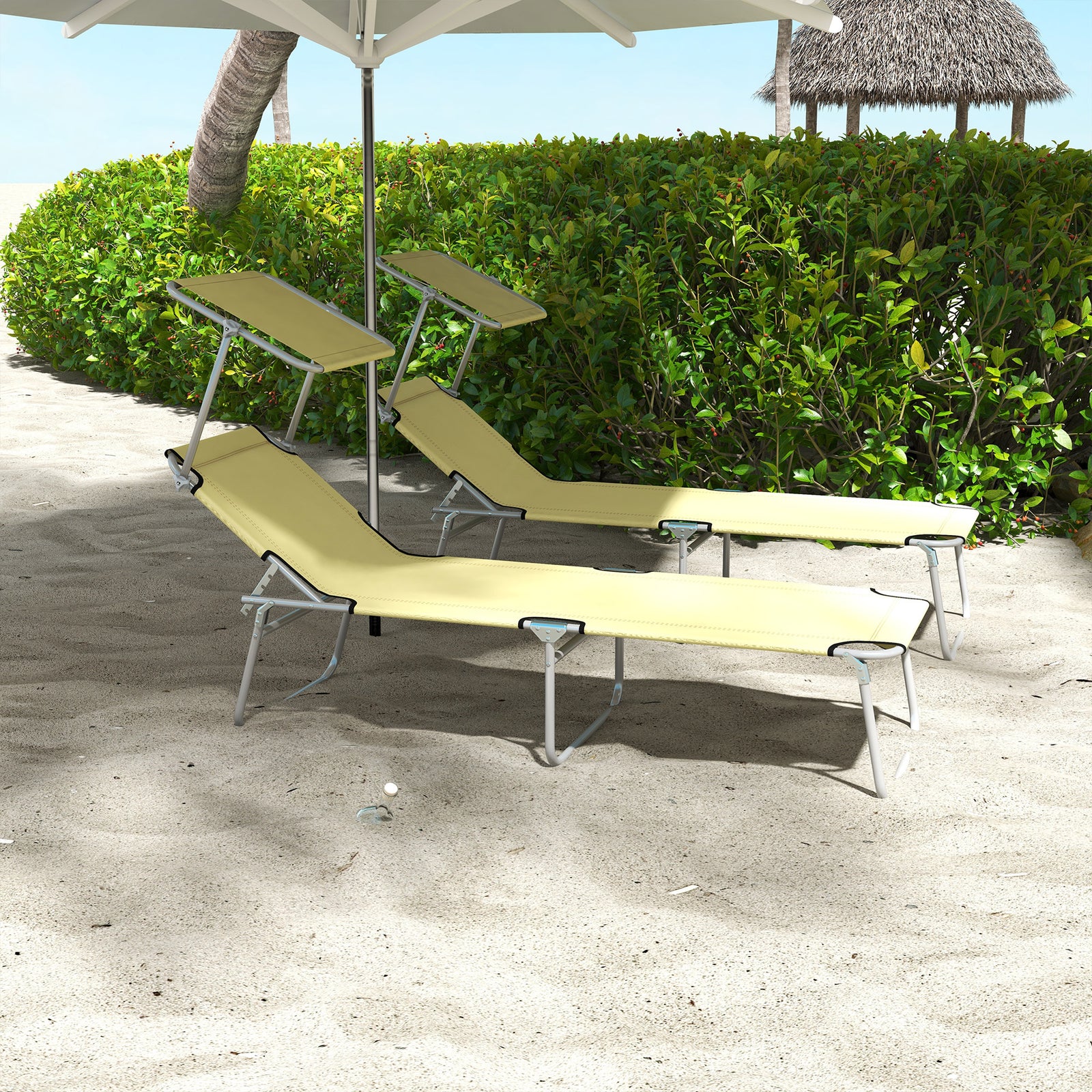 Reclining Sun Lounger Folding Recliner Garden Chair | Set-of-2 | Beige