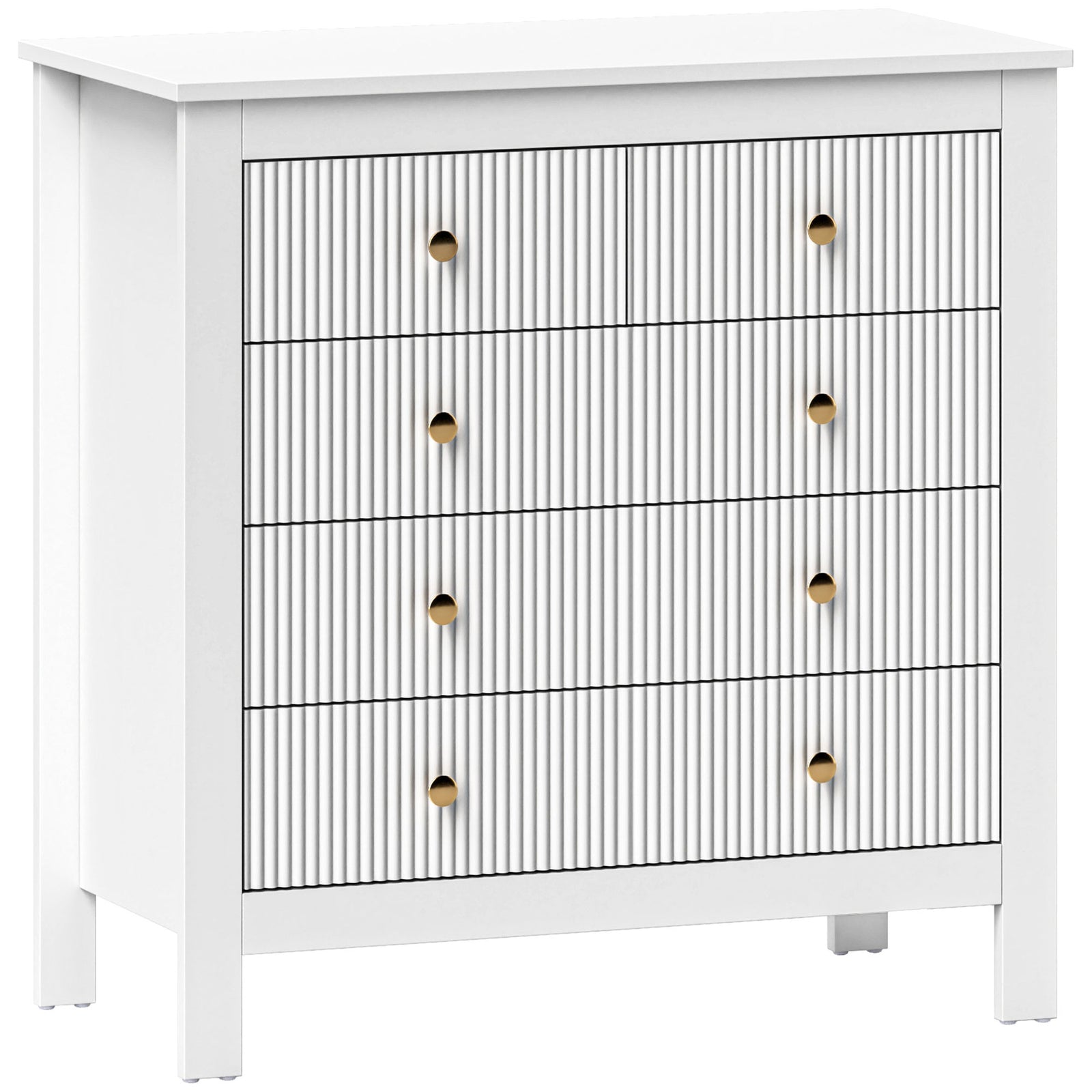 Fluted Bedroom Chest Of Drawers W/ 5 Drawers Gold Tone | One Size | White