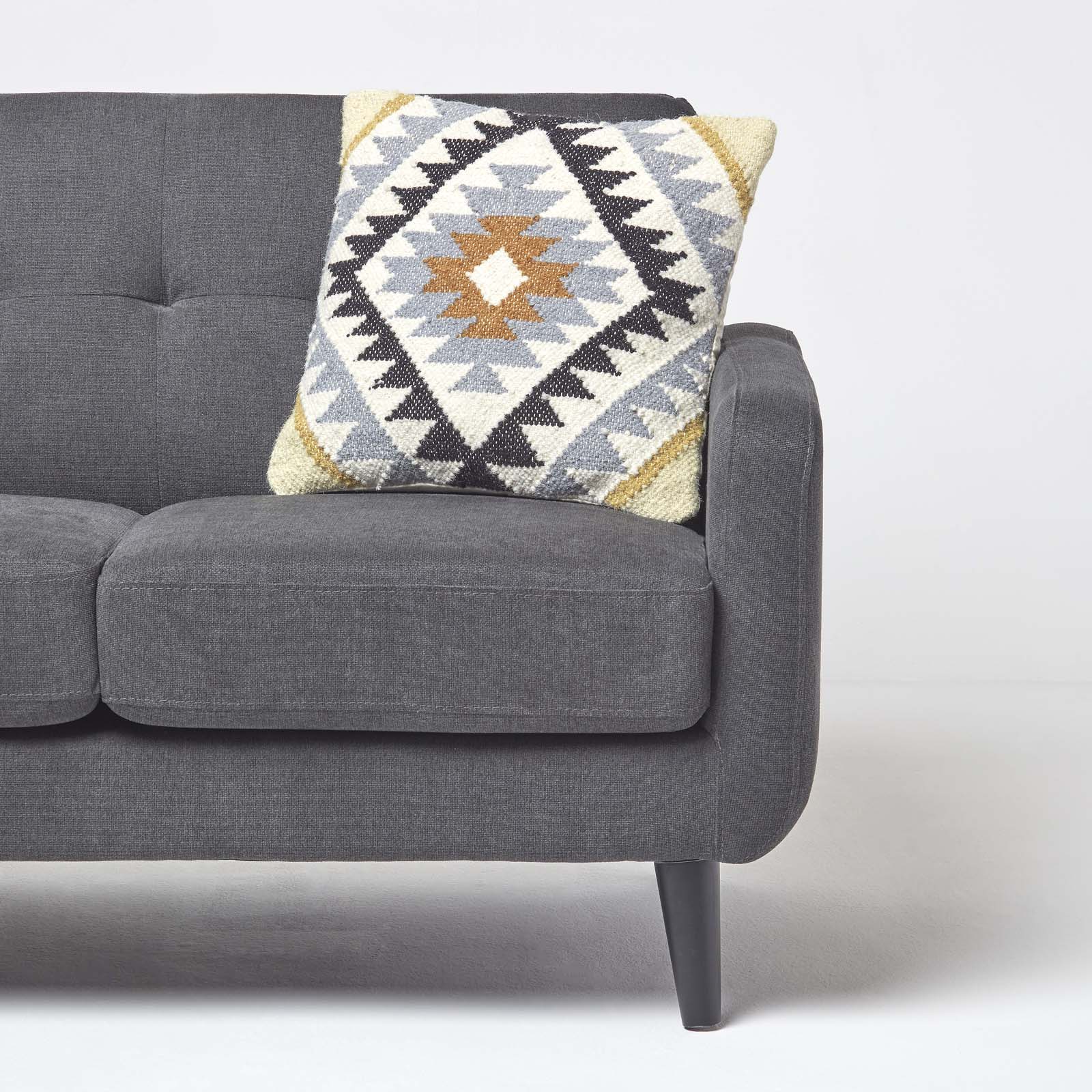 Handwoven Kilim Cushion With Feather Filling | 45cm x 45cm | Black & Grey