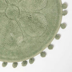Floral Tufted Round Bathmat With Pom Poms | 60cm | Sage Green