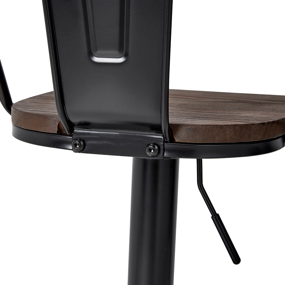 Set Of 2 Industrial Bar Stools Adjustable Height 360° Swivel Counter Chairs High Back