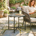 Outsunny 54 Cm Round Garden Table, Slatted Wood Top Outdoor Table, Dark Grey