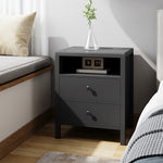 Bedside Tables With Charging Station & Drawers | Set of 2 | Black