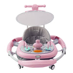 Adjustable Baby Walker With Sunshade, Foldable Walker, Multifunctional Baby Walker, Feeding Tray, Interactive Music, Toys, Wheel Safety Breaks, | Pink