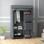 Fabric Portable Wardrobe With 2 Fabric Drawers, Hanging Rail, Grey