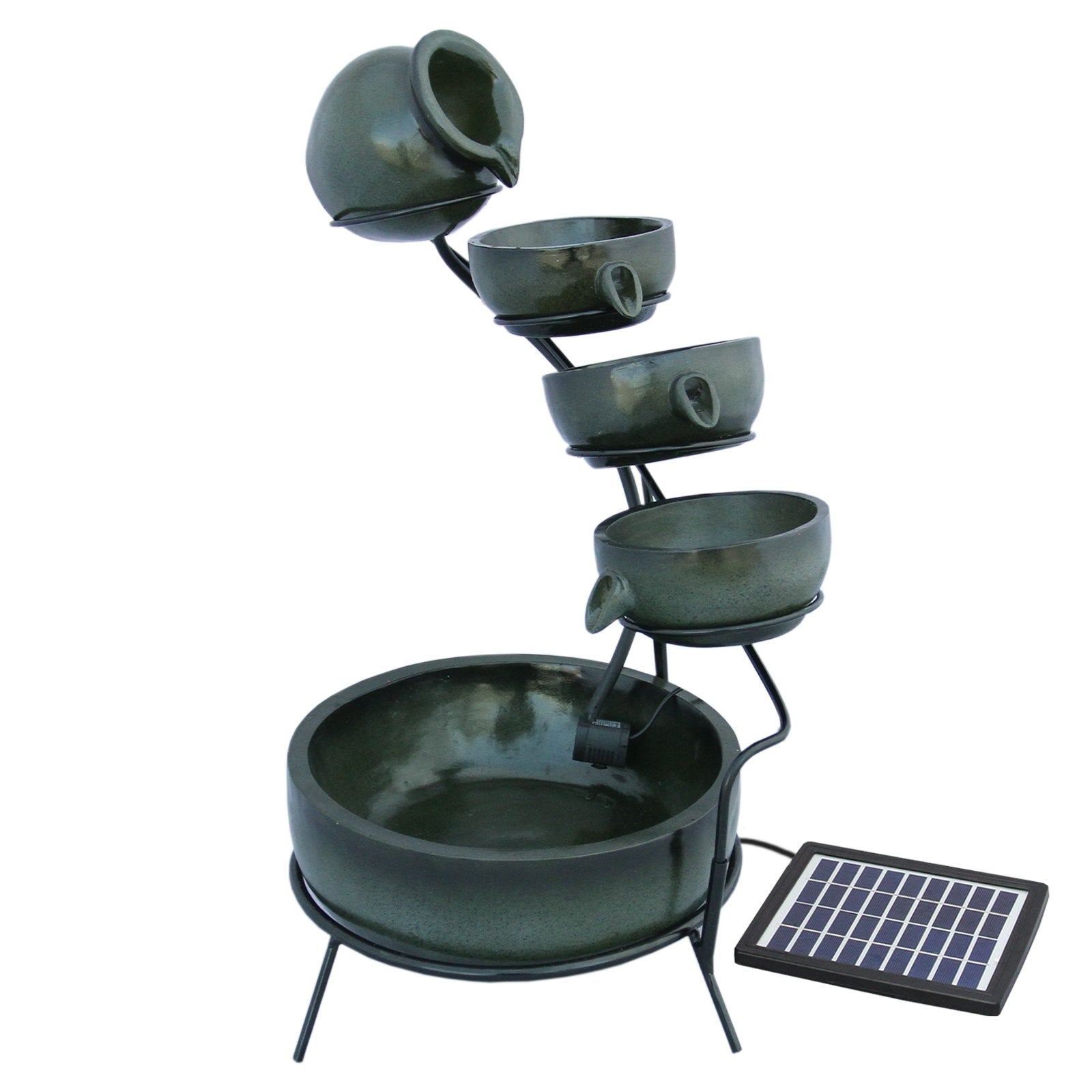 4 Tier Spilling Bowls Water Feature | Green