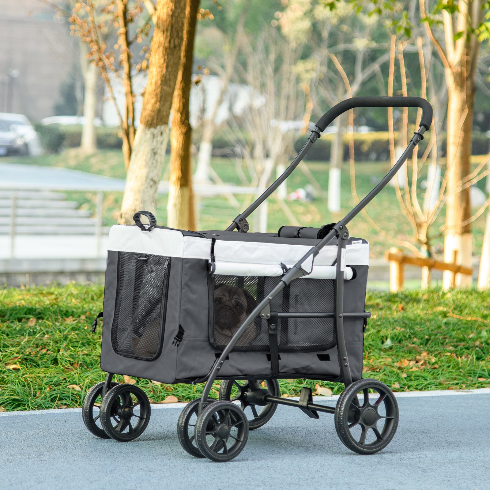 Foldable Pet Stroller W/ Detachable Carrier, Soft Padding | Gray