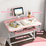 Height Adjustable Kids Desk And Chair Set W/ Tilted Desktop | Pink
