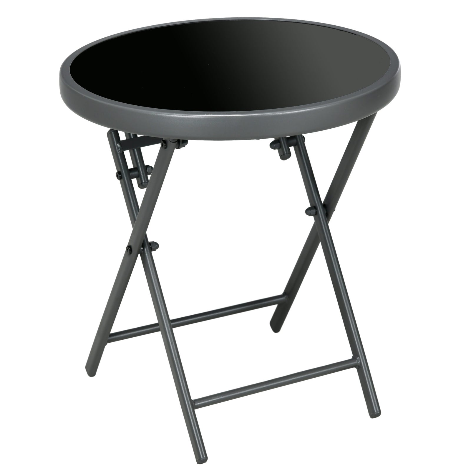 Round Folding Side Table With Imitation Marble Top | Black