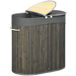 100l Bamboo Laundry Basket W/ 2 Compartments Washing Baskets | One Size