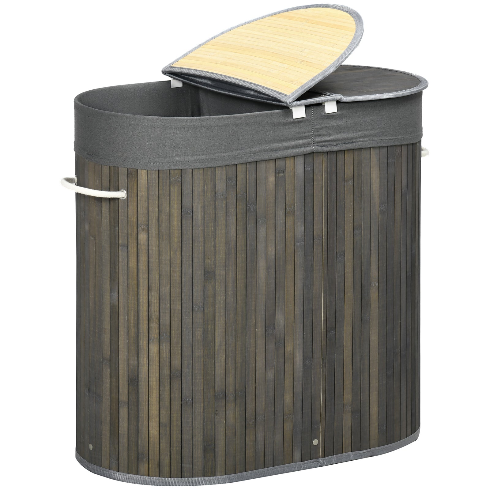 100l Bamboo Laundry Basket W/ 2 Compartments Washing Baskets | One Size