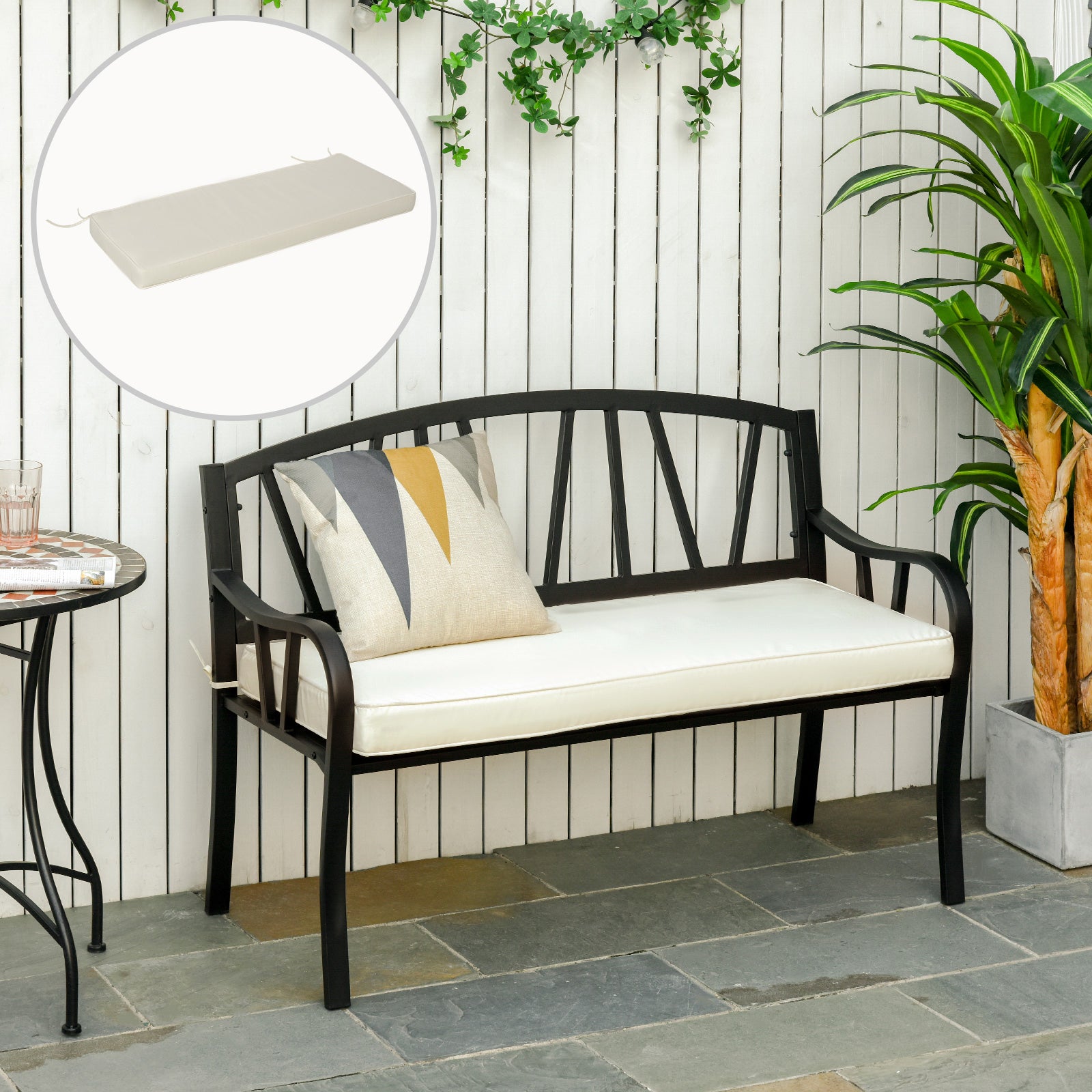 Garden Bench Cushion 2 Seater Seat Pad Indoorand Outdoor Use | White