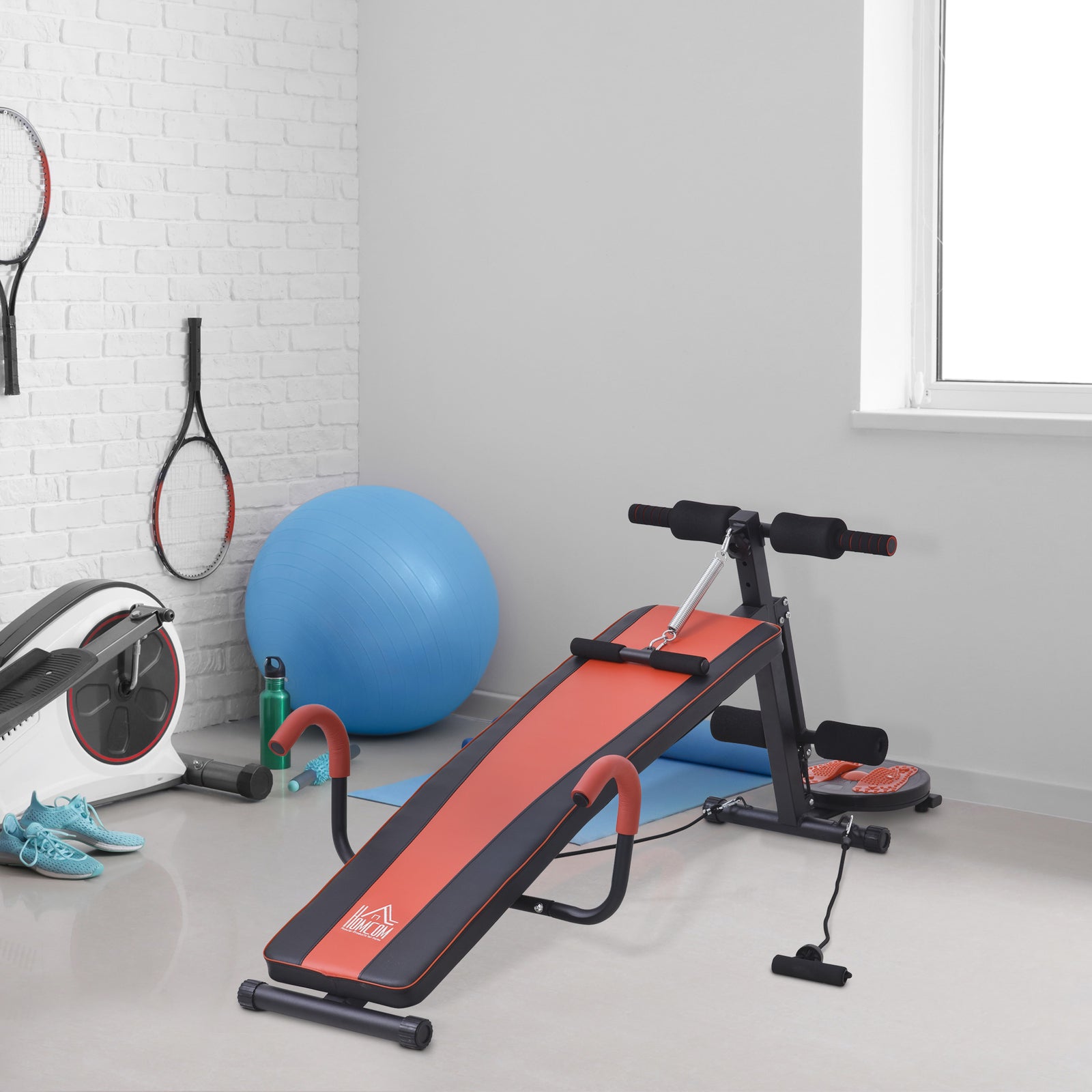 Sit Up Bench With Resistant Rope And Twist Disc | Black