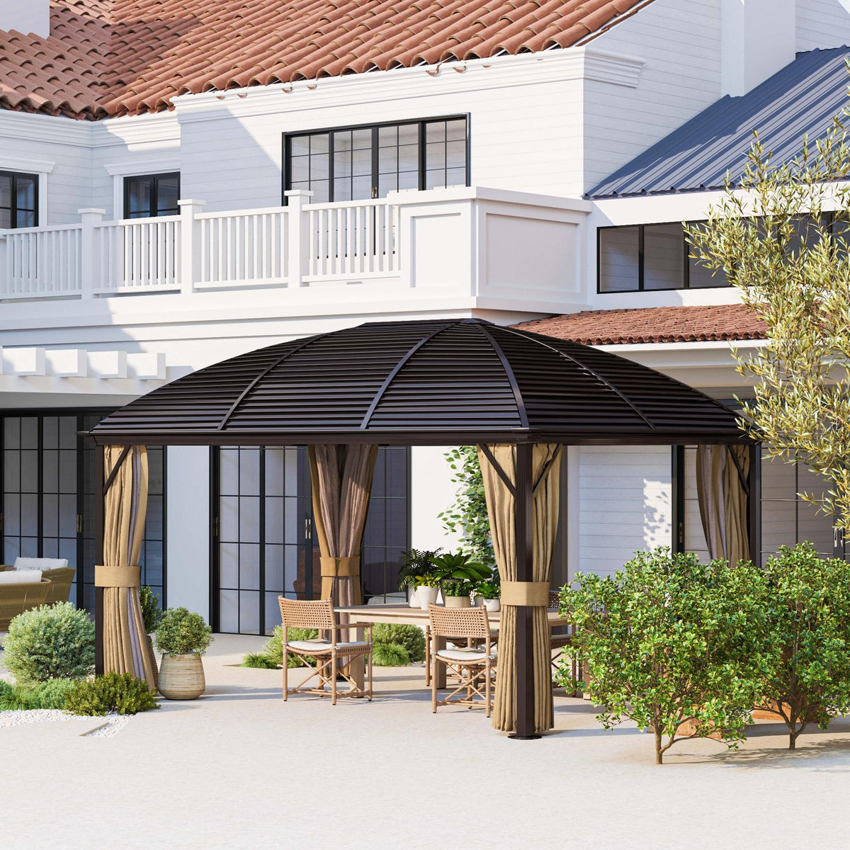 3x4m Hardtop Gazebo With Metal Roof And Aluminium Frame | Brown