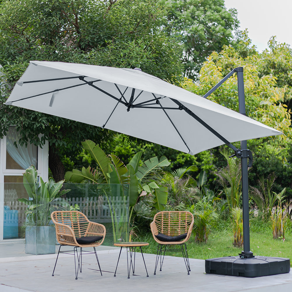 Large Square Patio Parasol With Durable Polyester Canopy, Pa Waterproof Coating, Adjustable Height, 360° Foot Pedal Rotation With Cross Base & Fillable Base | One Size | Light Grey