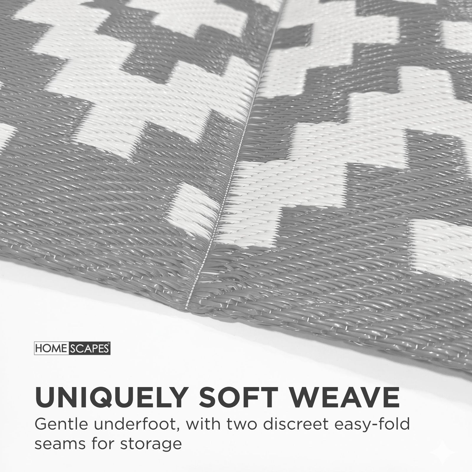 Luxury Outdoor Rug Waterproof Reversible For Garden Patio 100% Recycled, Grey Zoe Geometric | 180cm x 270cm | Grey