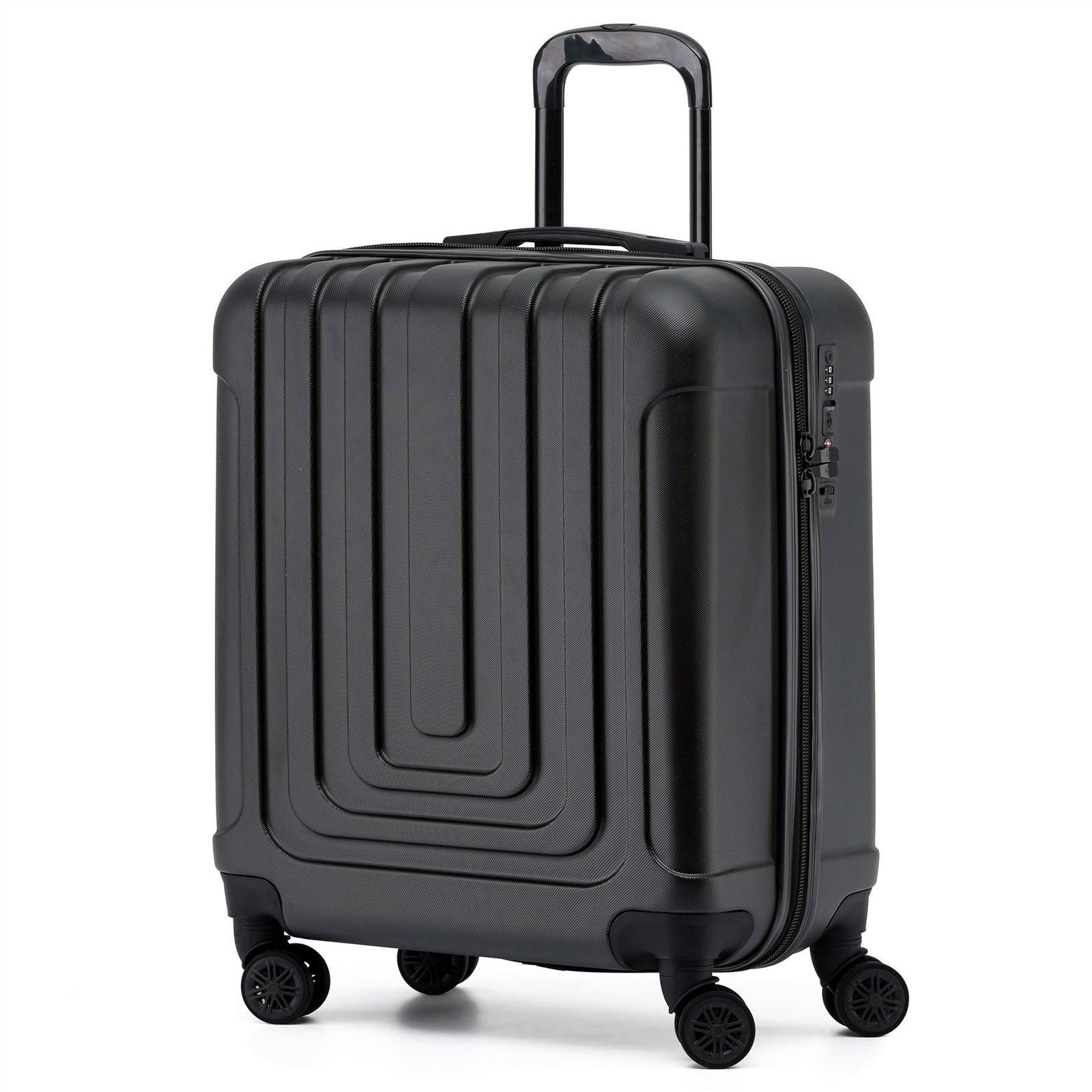 56x45x25cm Large Cabin Carry On Case - Overhead Luggage Suitcase - 4 Spinner Wheels - Abs Hard Shell Cabin Bag | Cabin | Black