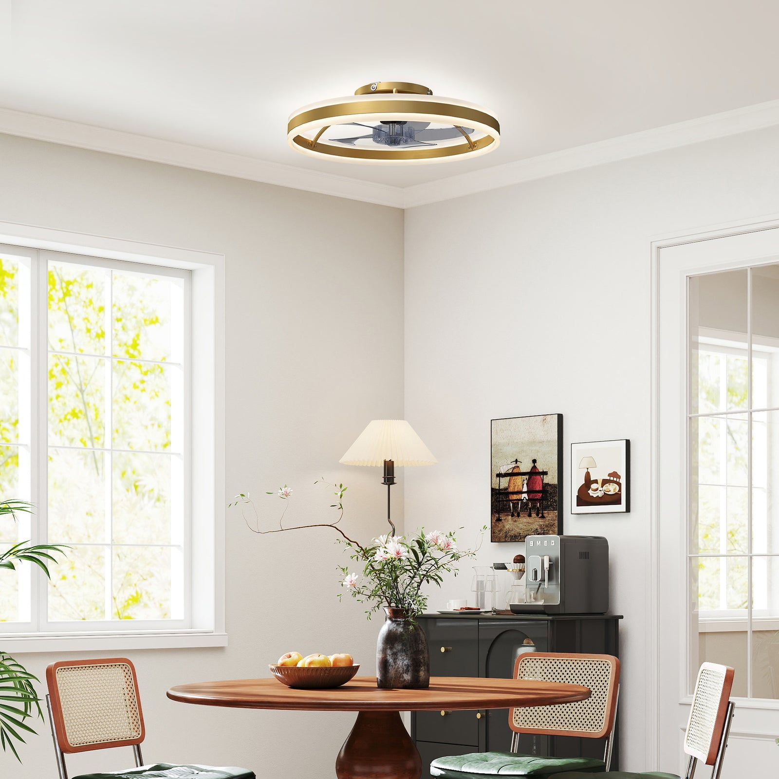 Ceiling Fan With Light And Remote, 3 Colour Temperatures, 50cm | Gold