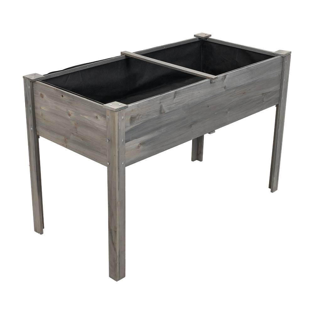 Raised Garden Bed With Optional Non-woven Liner, Fir Wood Elevated Planter Box With Drainage Holes | Grey