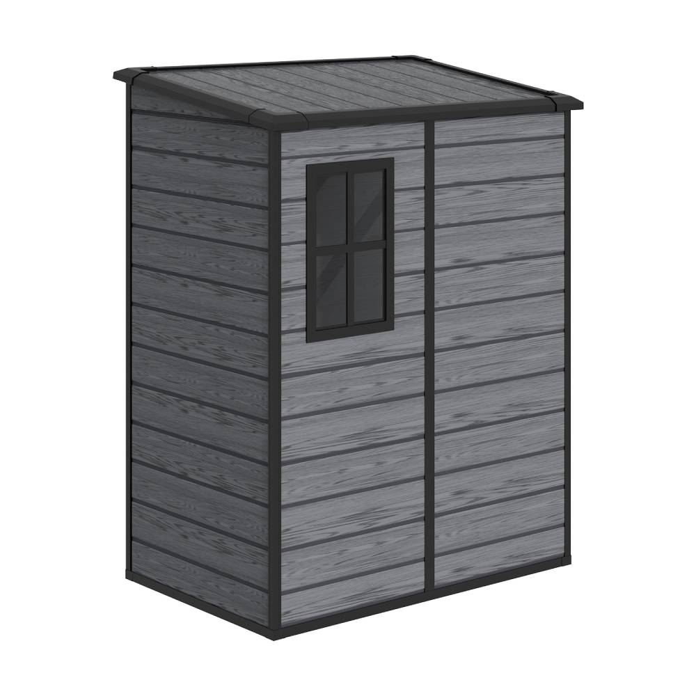 5x4 Ft Outdoor Plastic Storage Shed With Floor & Window, Lockable, Wood Grain Design