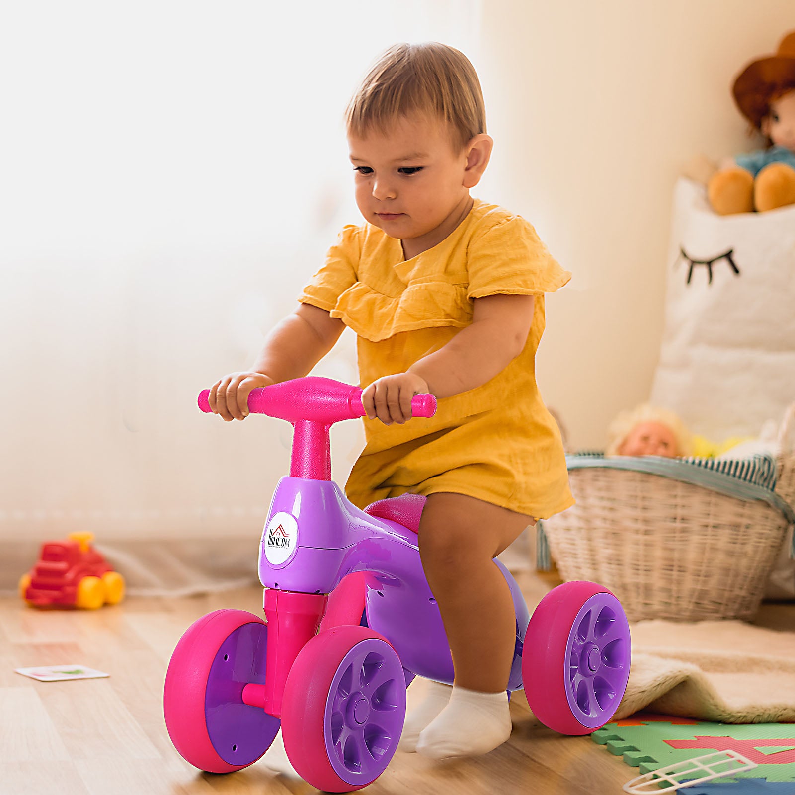 Baby Balance Bike W/rubber Wheels, Storage Bin | Purple