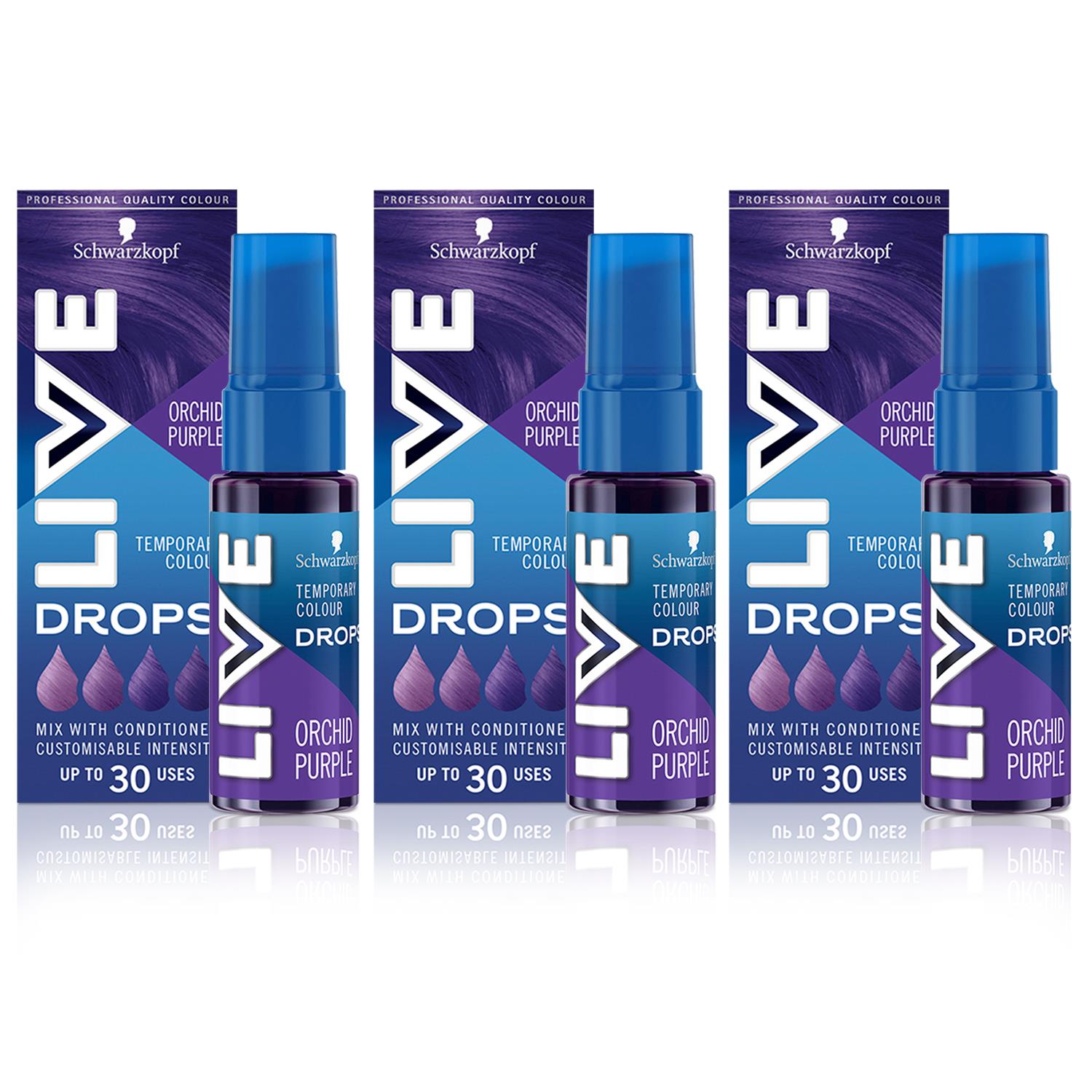 Live Colour Drops Semi-permanent Hair Dye, Orchid Purple 3 Pack