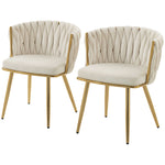 Upholstered Kitchen Chairs Set Of 2 With Woven Backrest | Cream