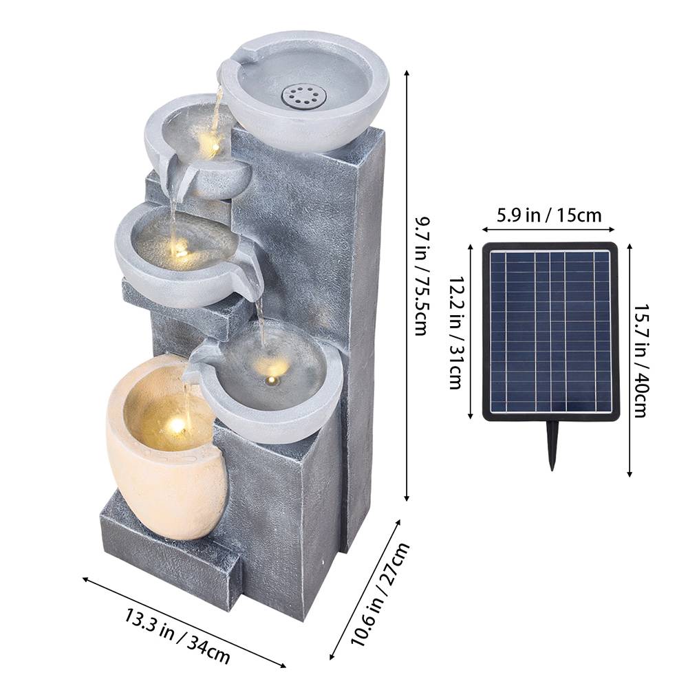 Solar-powered Outdoor Water Fountain With Led Lights – Modern Ceramic-style Multi-tier Garden Cascade