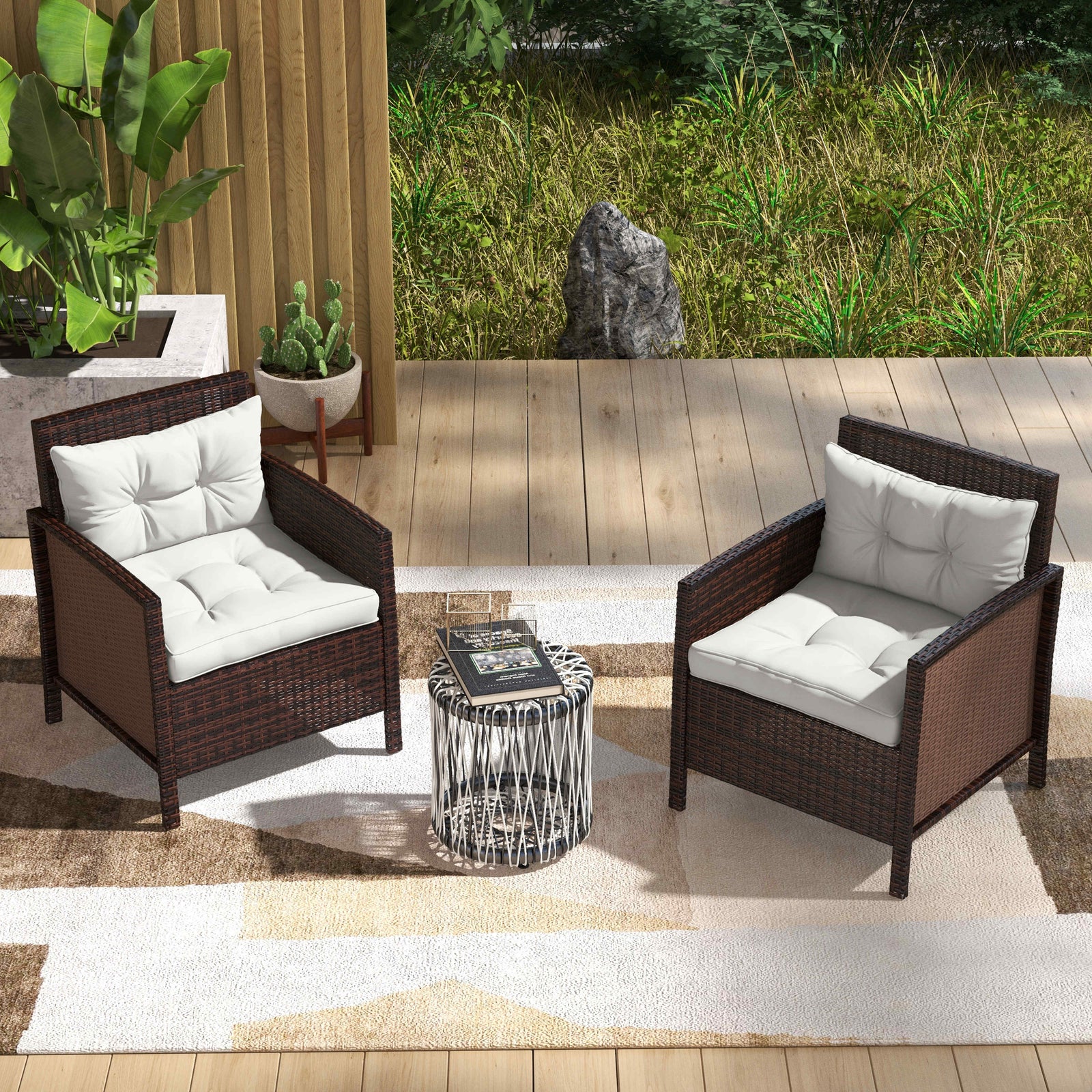 2pc Outdoor Seat Cushion For Patio Furniture | White
