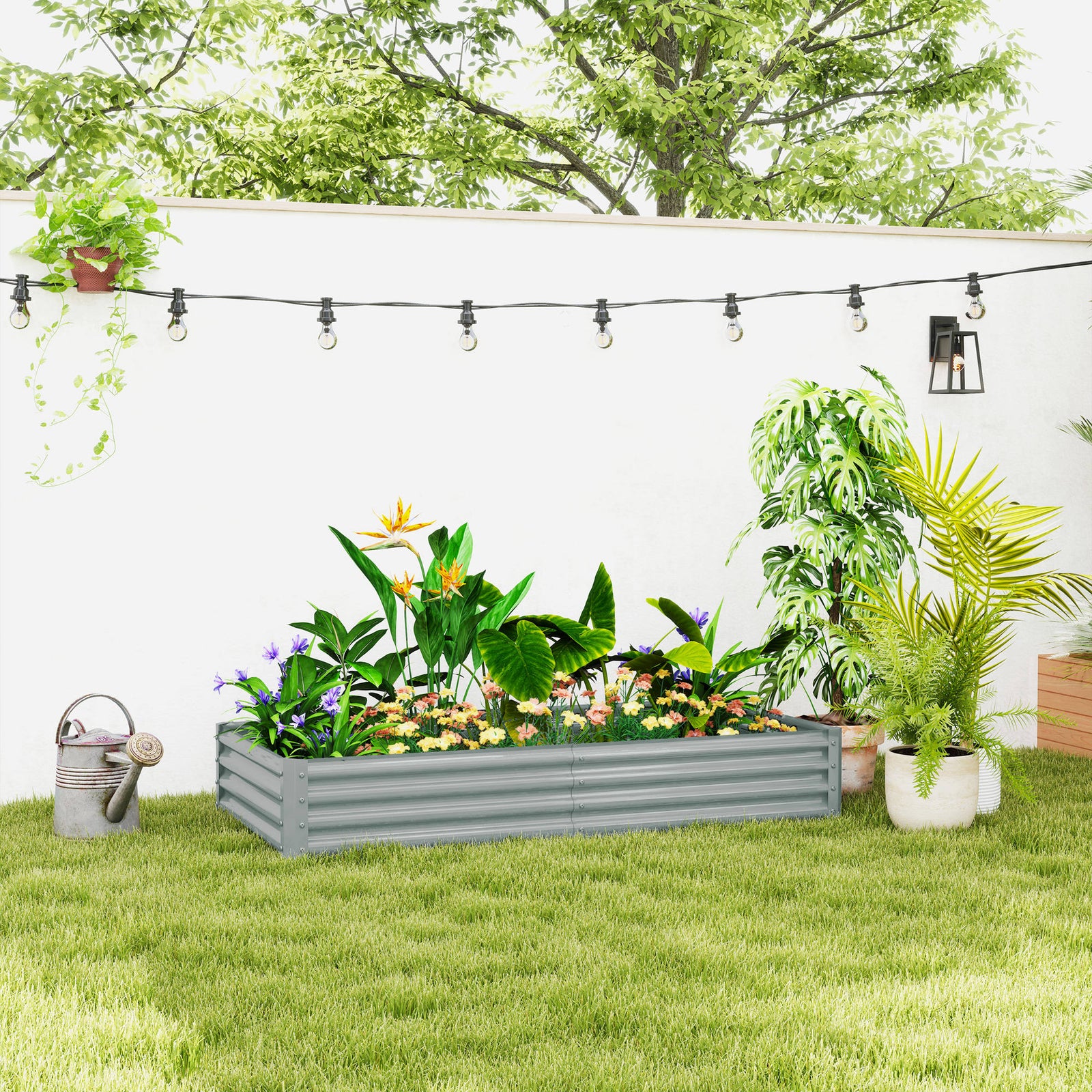 Galvanised Raised Garden Bed, 180x90x30cm | Silver