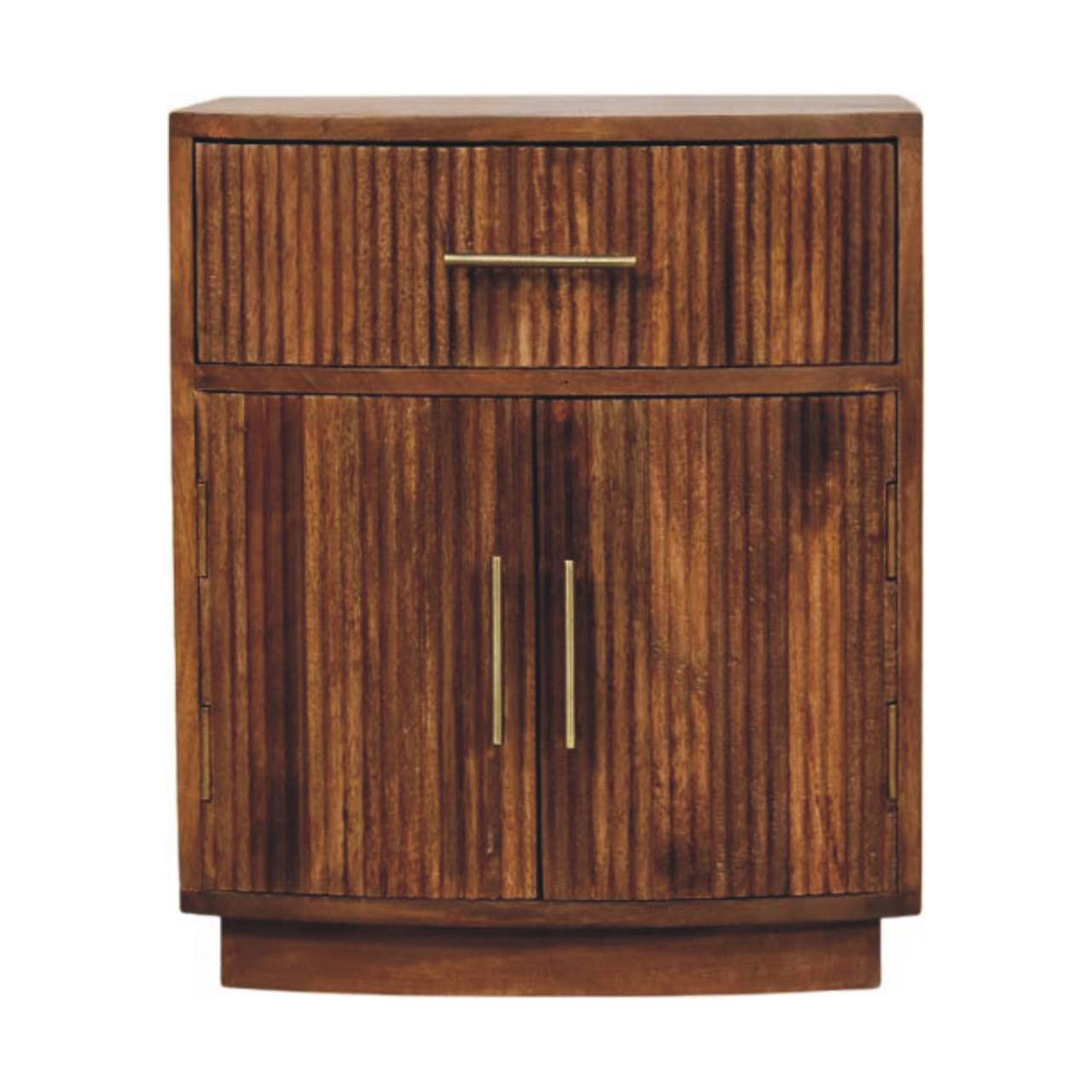 Artisan Furniture Solid Wood,  Curved Ribbed Bedside With Drawer