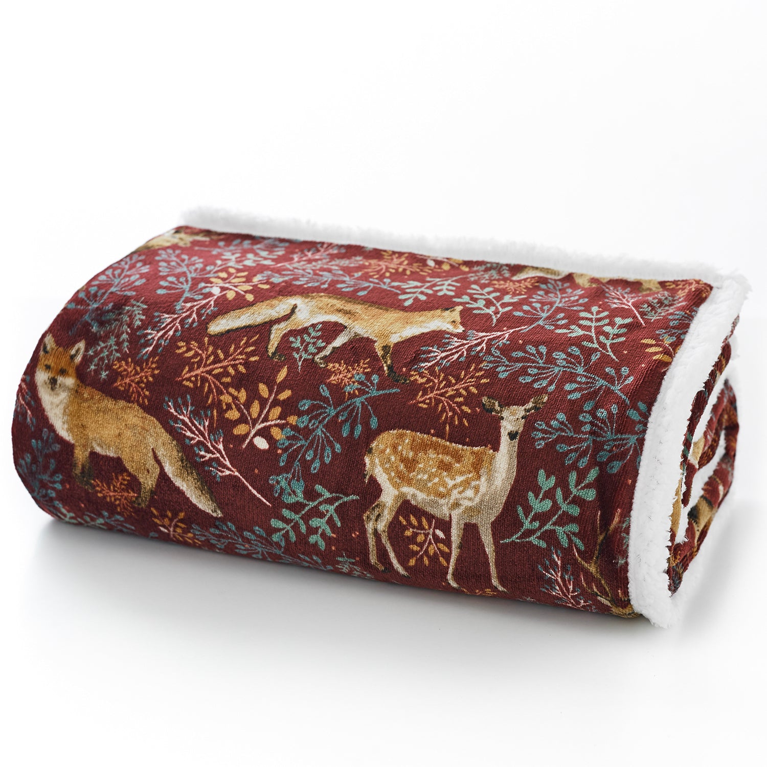 Snuggle Warm Fleece 140x180cm Throw Fox And Deer Mulberry
