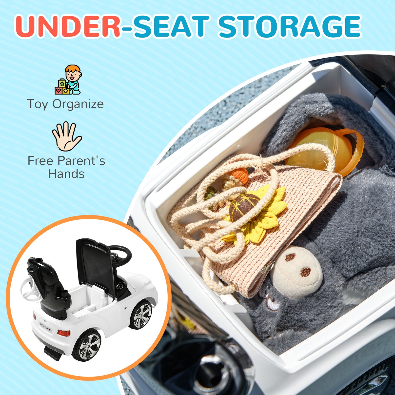 Bentley Bentayga Licensed Baby Push Car W/ Under Seat Storage | White