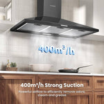 Black 90cm Wall-mounted 3-speed Chimney Range Hood Cooker Extractor