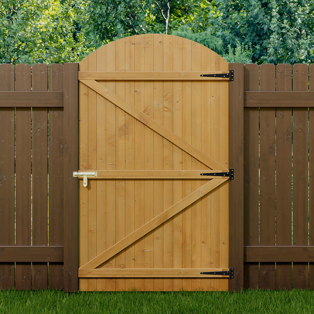 105cm W X 150/180/210cm H Wooden Garden Gate With Arched Top, Pine Wood Outdoor Fence Gate With Installation Hardware | 180cm | Natural