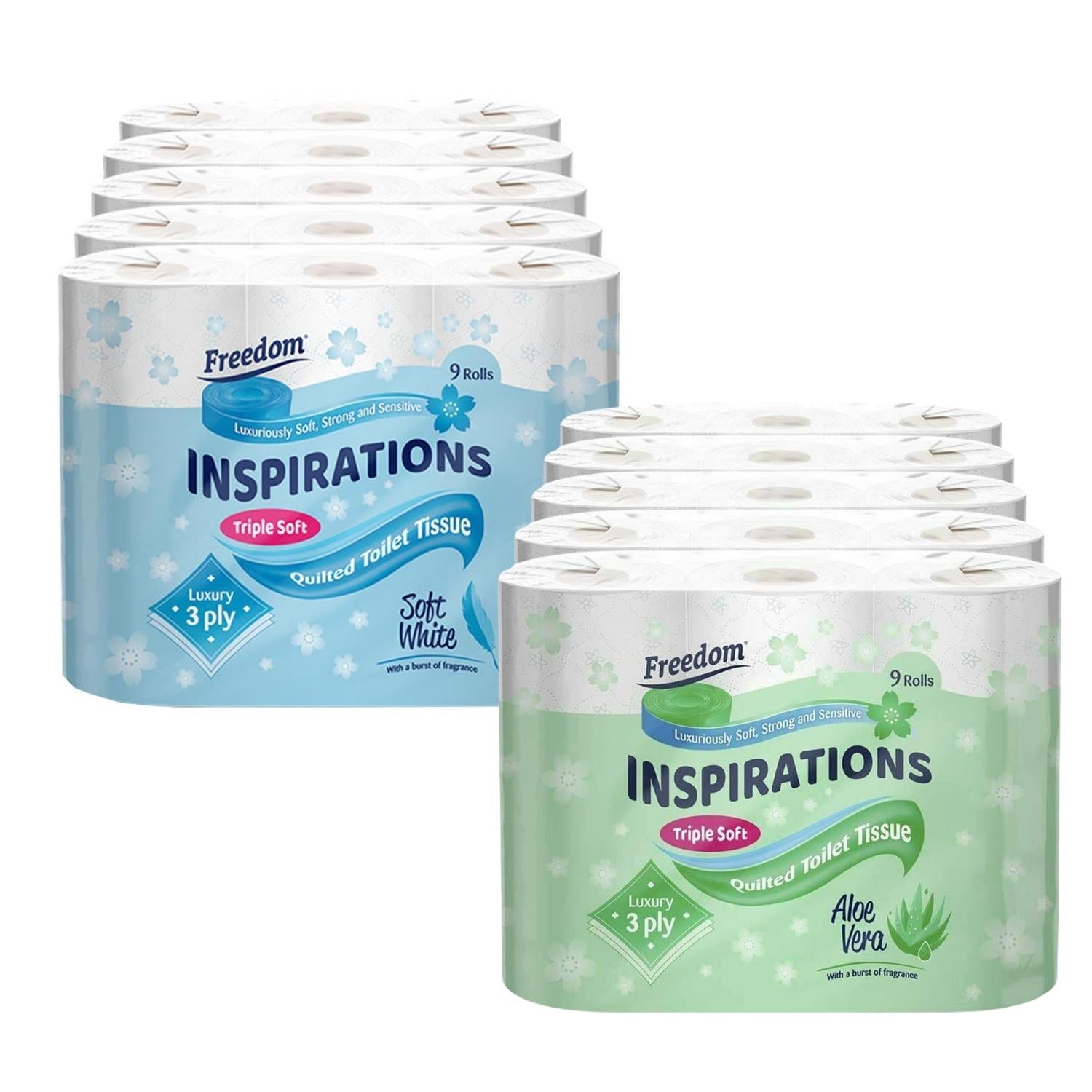 Freedom White 3-ply Toilet Paper 45 Rolls + Aloe Vera 45 Rolls