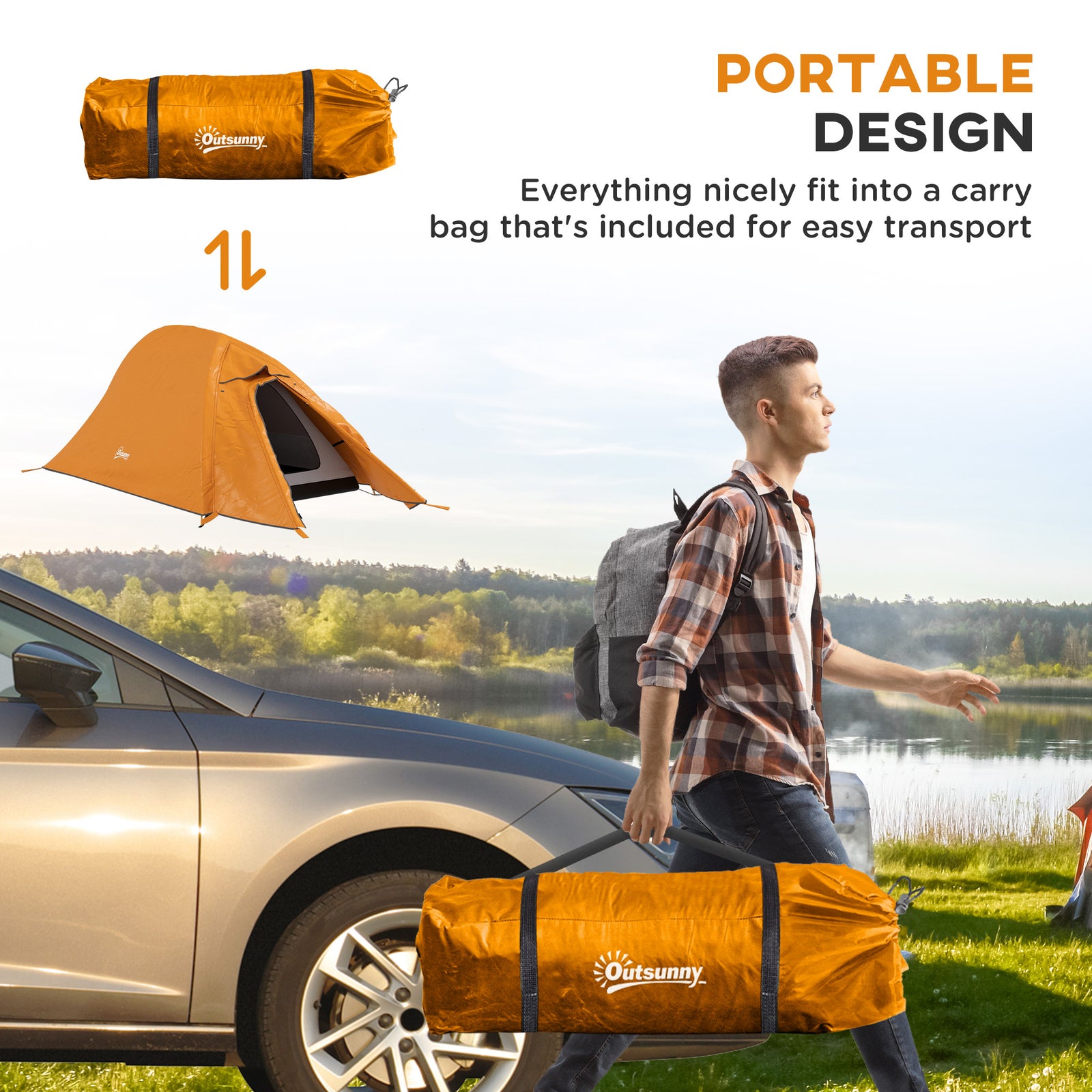 Double Layer Camping Tent For 1-2 Man, 2000mm Waterproof | Orange